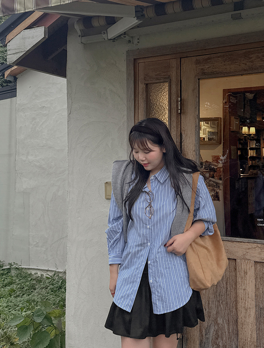 オンツにスタイルピンタックアンバランスシャツ