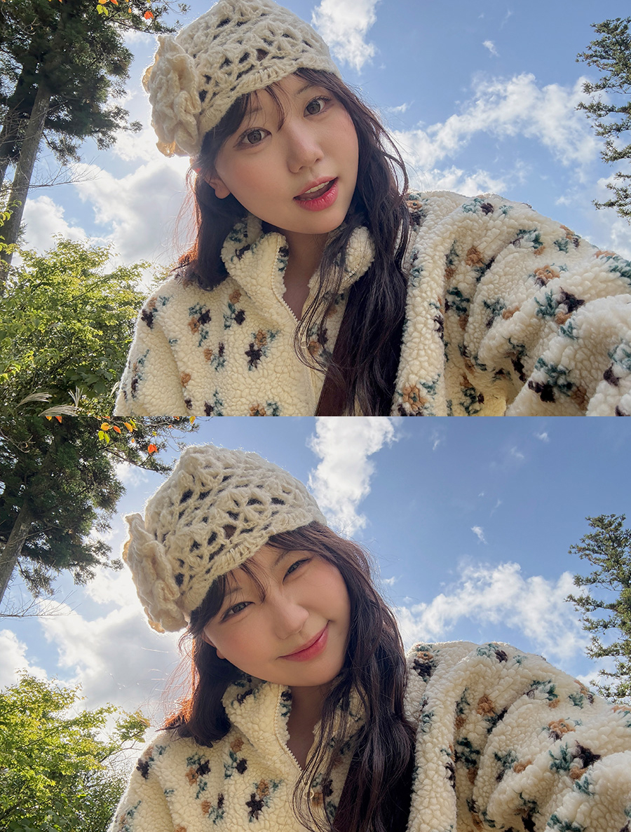 ビンエッドフラワー編みビーニー