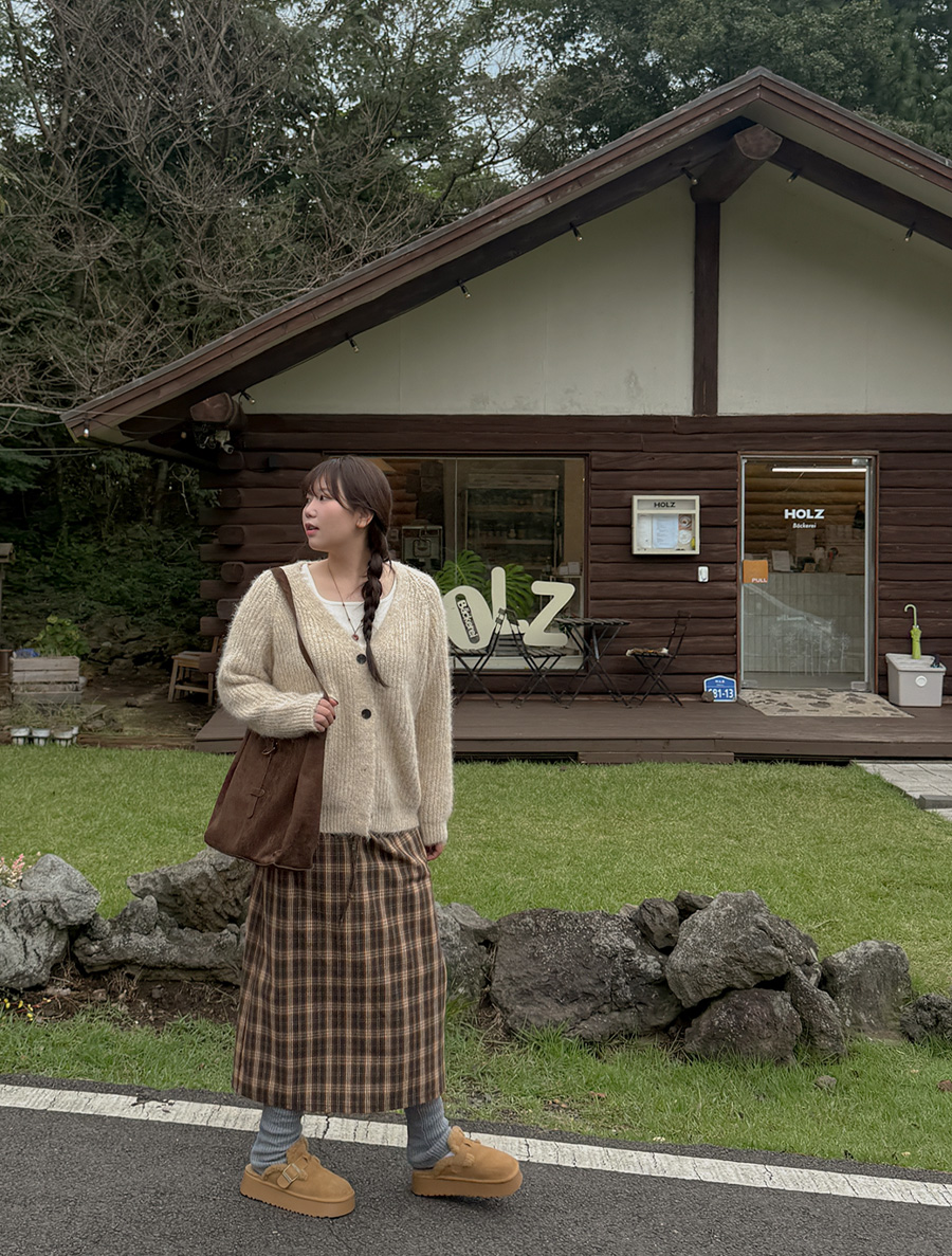 ラディントチェックストリングウエストバンドロングスカート