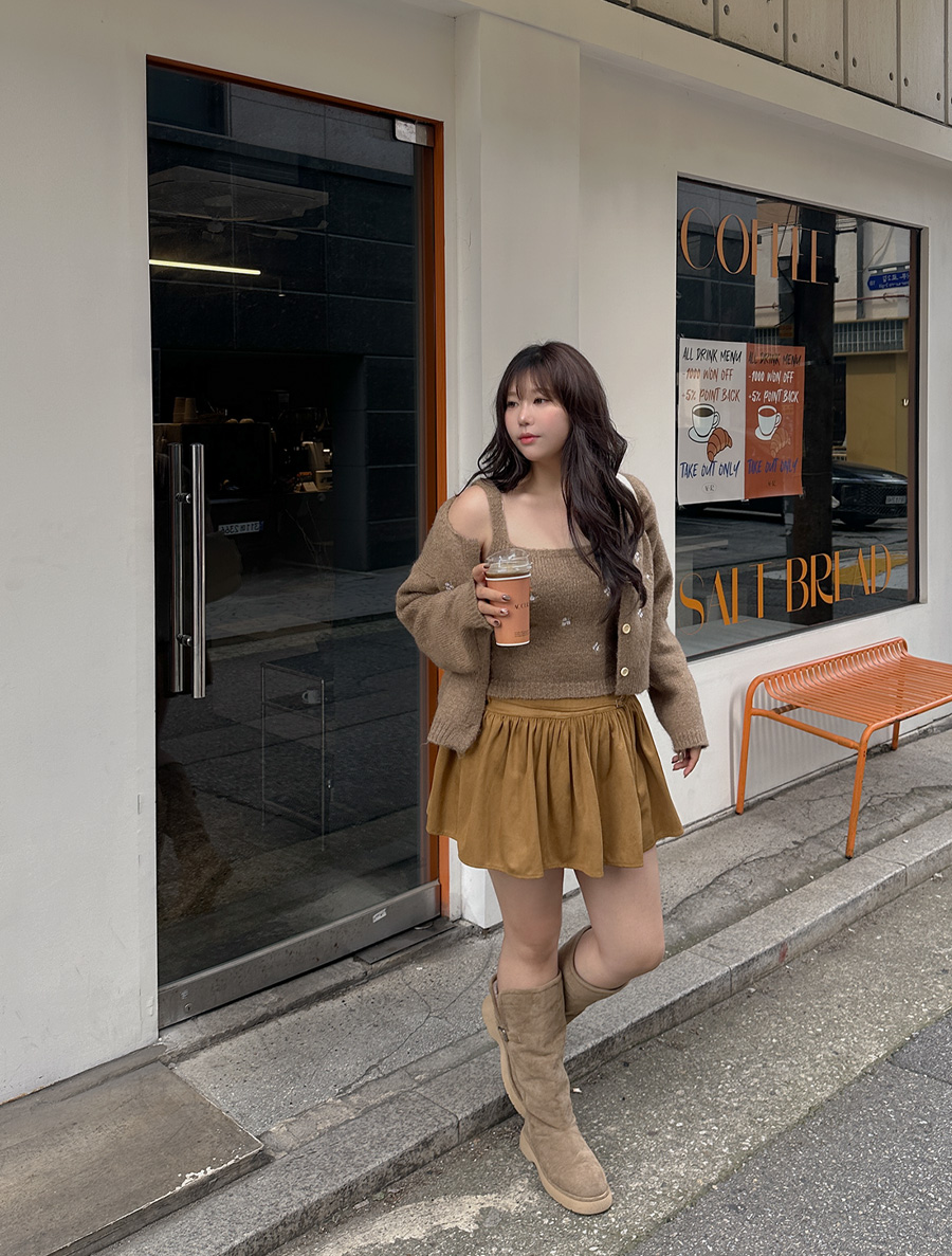 デュミンテフラワーウールニットスリブリスカーディガンSET