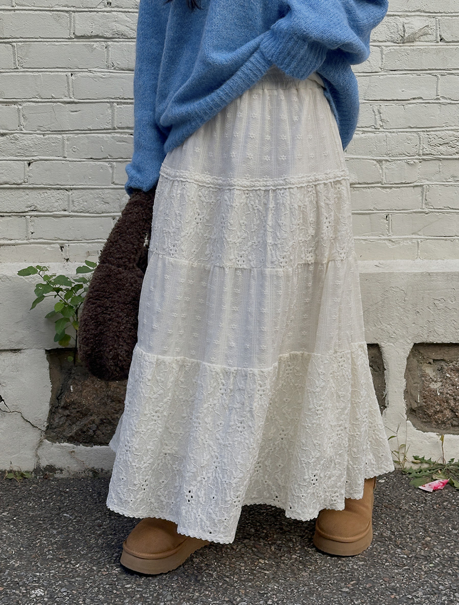 [EVELLET]ニュープレンレースウエストバンドロングスカート