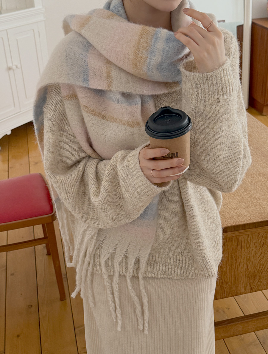 キューダフ配色ニットマフラー