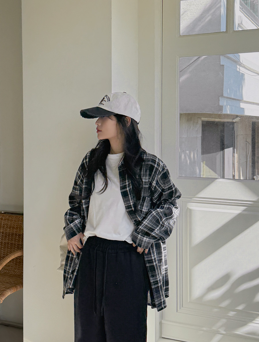 プヘンコットンポケットチェックシャツ