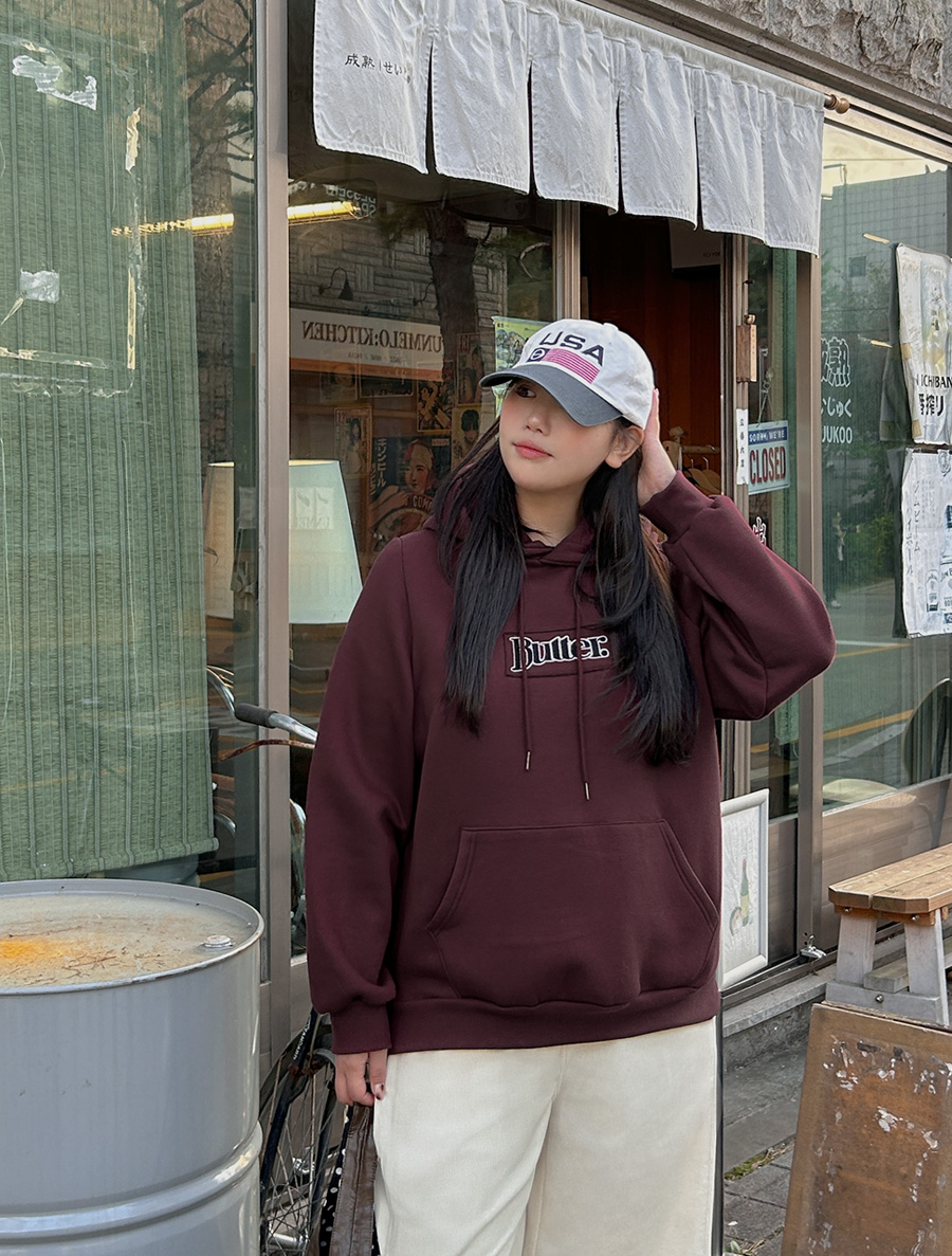 ディフェンデュ 起毛刺繍 レタリング フード カットソー