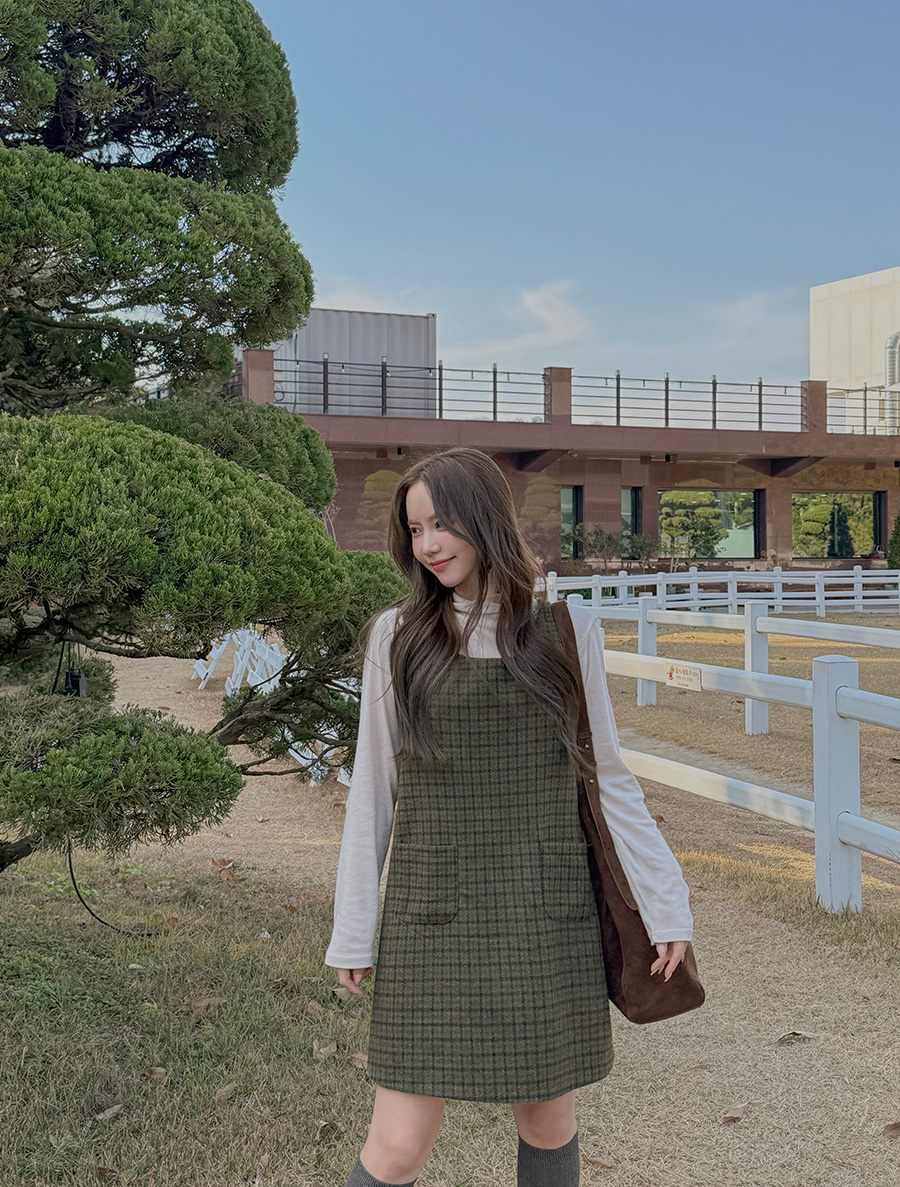 チェハブンチェックポケットサスペンダーワンピース