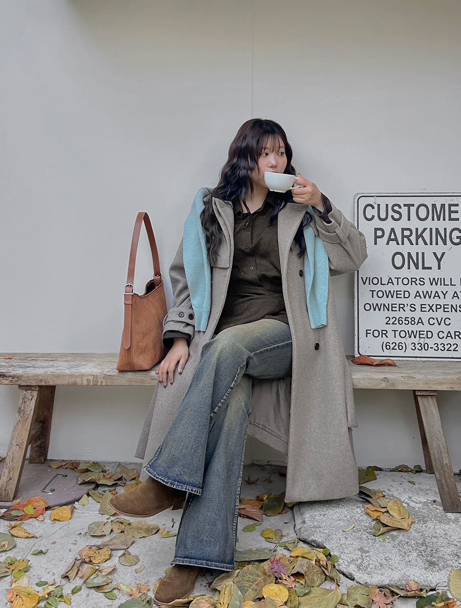 ノアミューベルトSETウールアンバランストレンチロングコート