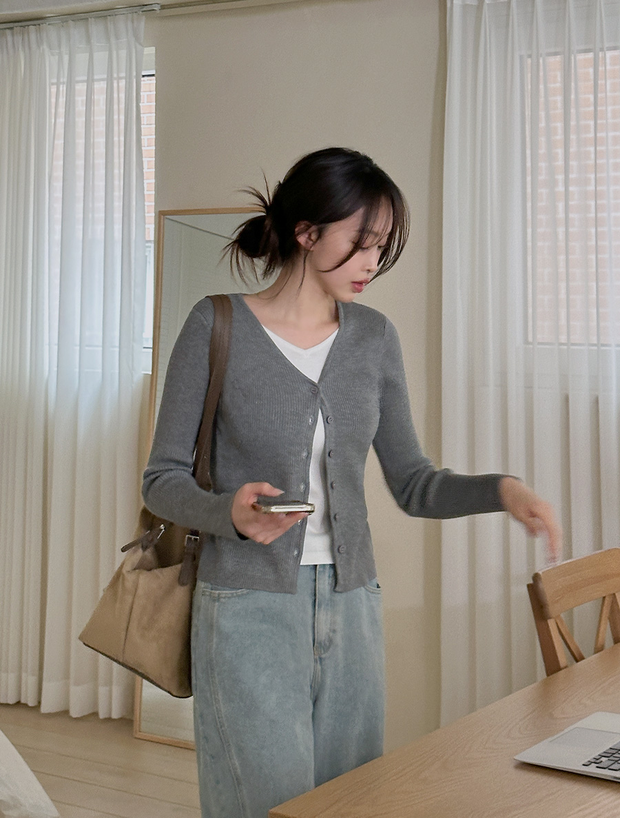 [EVELLET]デアルブイネックレイヤードニットカーディガン