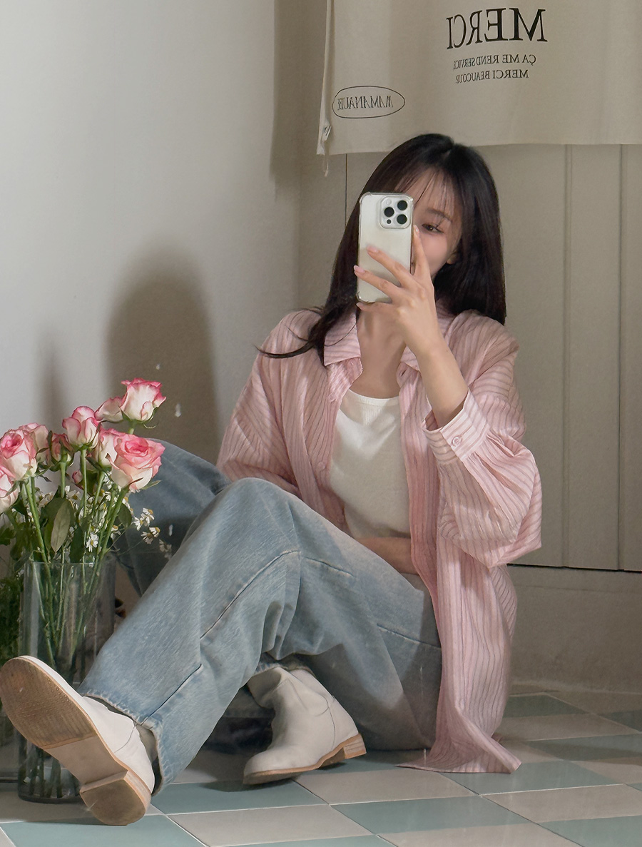 [EVELLET]ボニテストライプルーズフィットシャツ