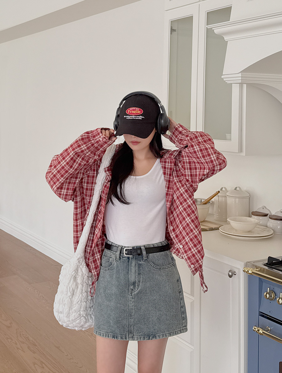 [EVELLET]モビエンコットンストリングフードチェックシャツ