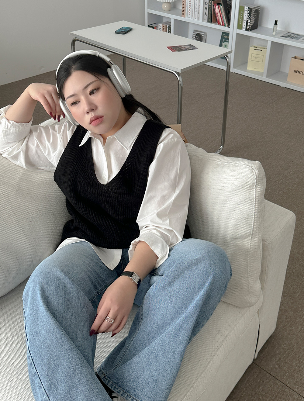 [EVELLET]ブルーオンブイネックハーチニットビスティエ