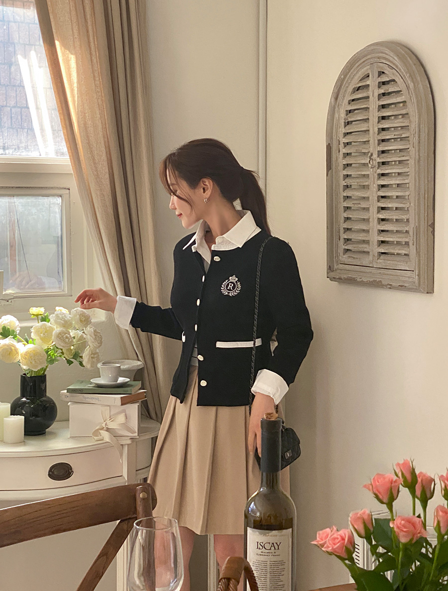 [EVELLET]リールプロ配色ゴルジ刺繍カーディガン