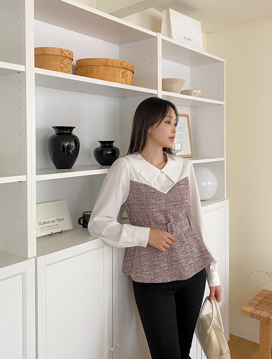 [EVELLET]ロテッドツイード配色ブラウス