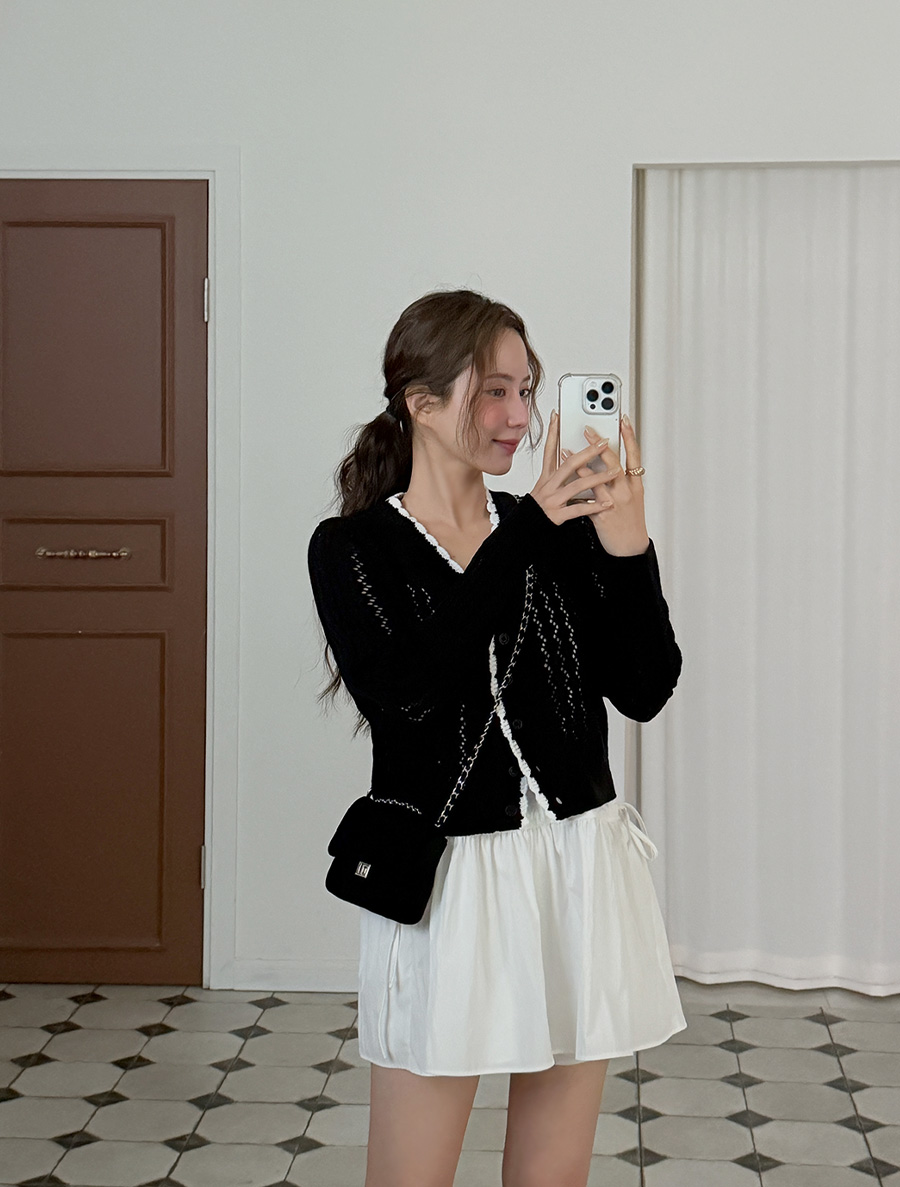 [EVELLET]ジロチンパンチング配色ニットカーディガン