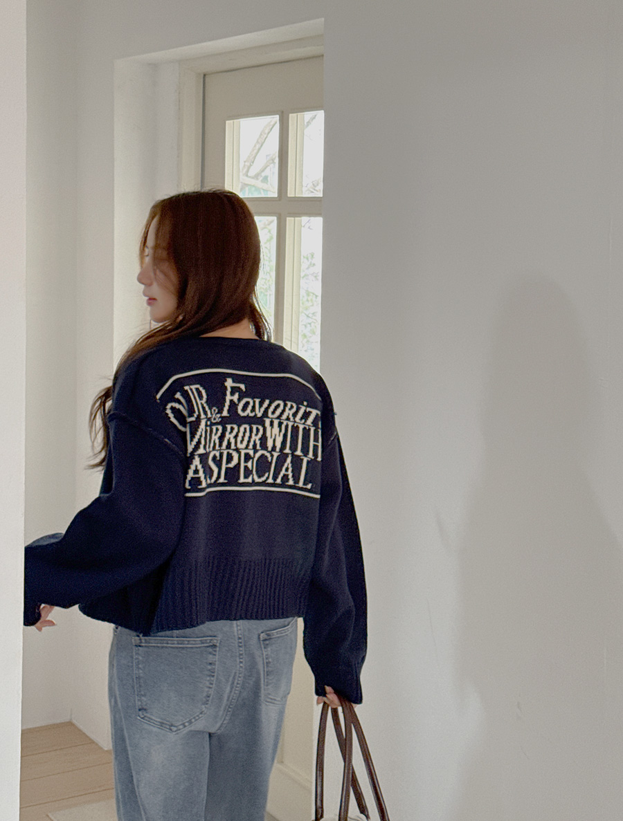 [EVELLET]ルオフレタリングステッチニットカーディガン