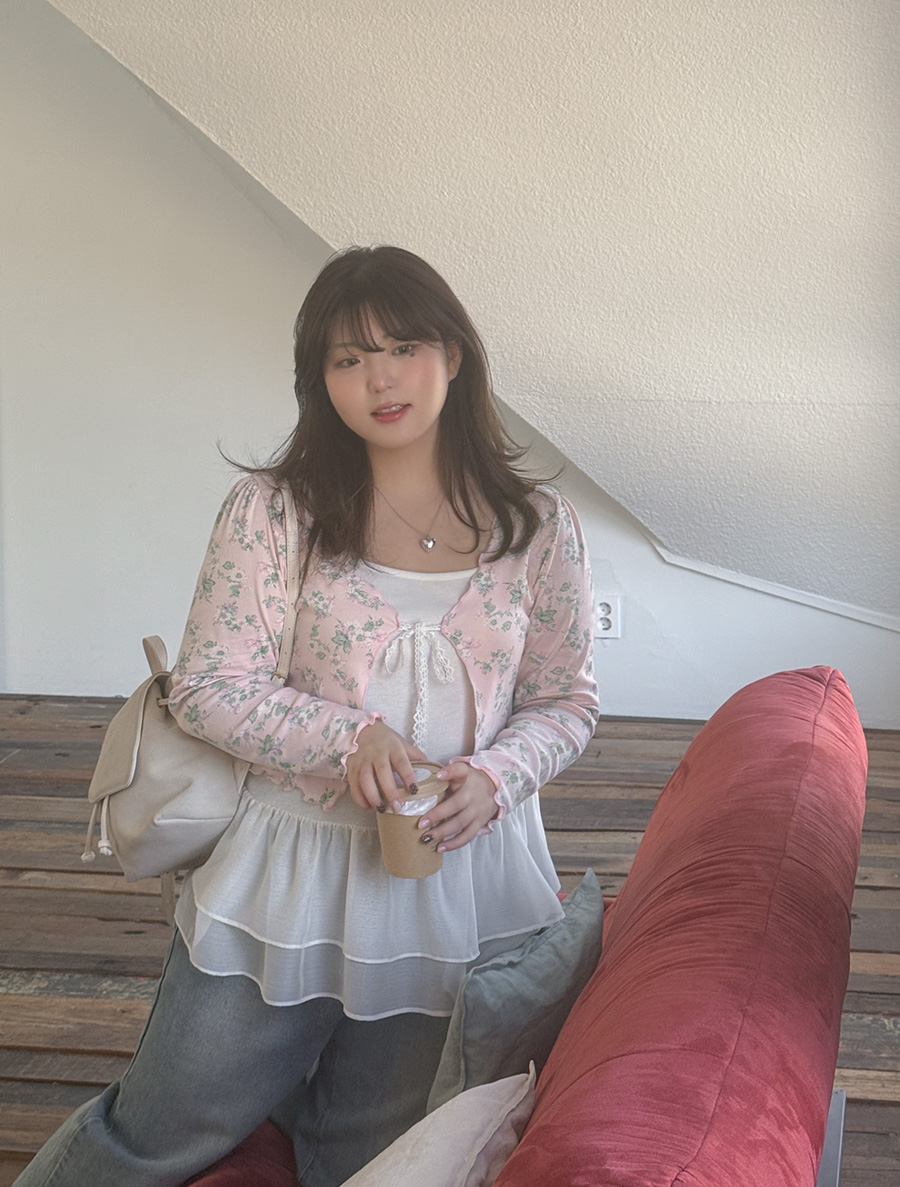 [EVELLET]ベルブフラワー波リボンカーディガン