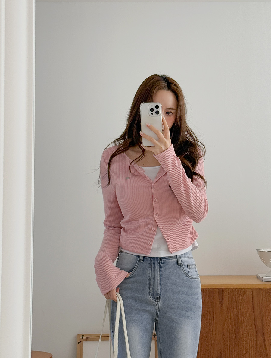 [EVELLET]ドネフラベル配色レイヤードカーディガンティーシャツ