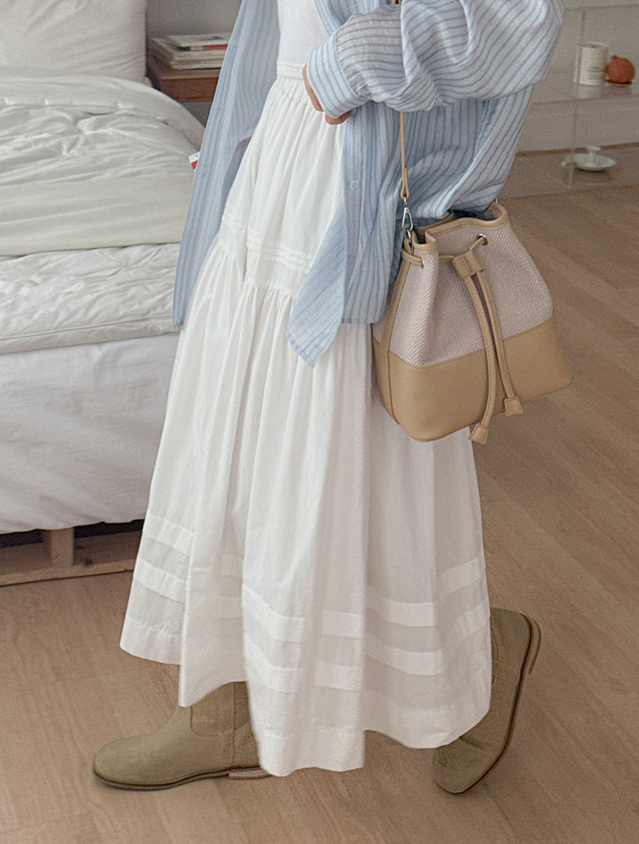 [EVELLET]リテルビコットンフレアウエストバンドロングスカート