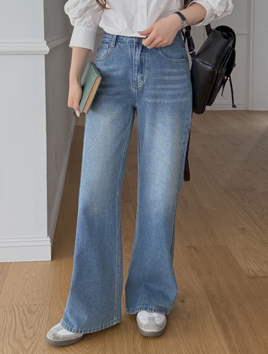 [日常パンツ]ルベロワイドブーツカット ロングデニムパンツ