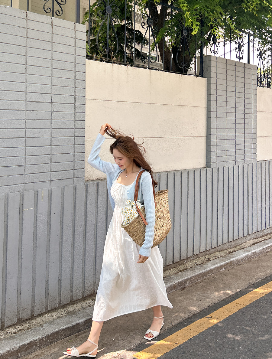 [EVELLET]バーネティスモークリボンビスティエロングワンピース