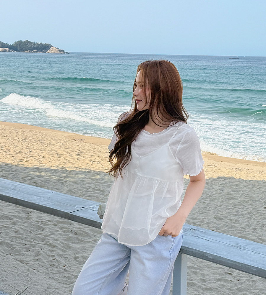 [EVELLET]フリーピーレイヤードビスティエティーシャツSET