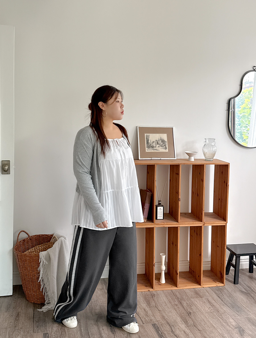 [EVELLET]ディブオンレースピンタックストリングロングウエストバンドパンツ