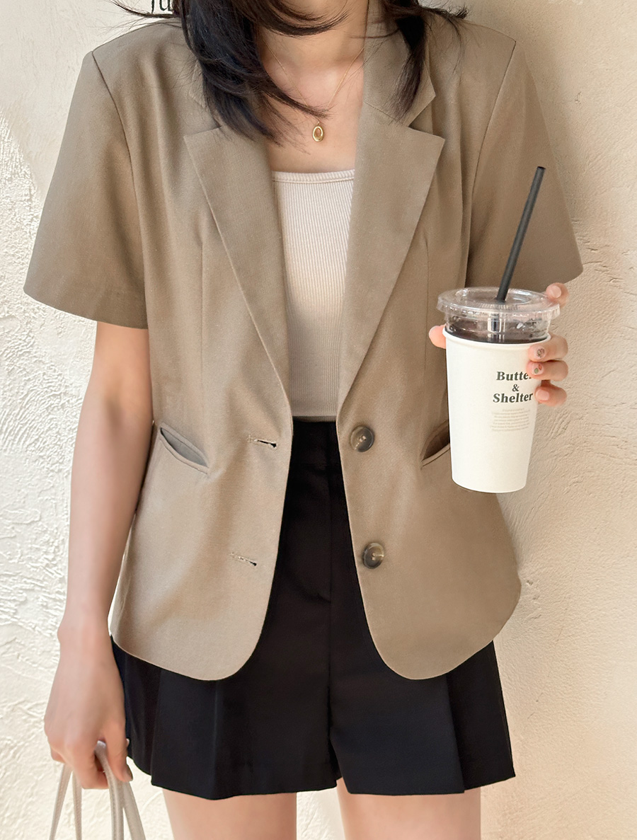 [EVELLET]ジェダスリネンカラー半そでシングルジャケット