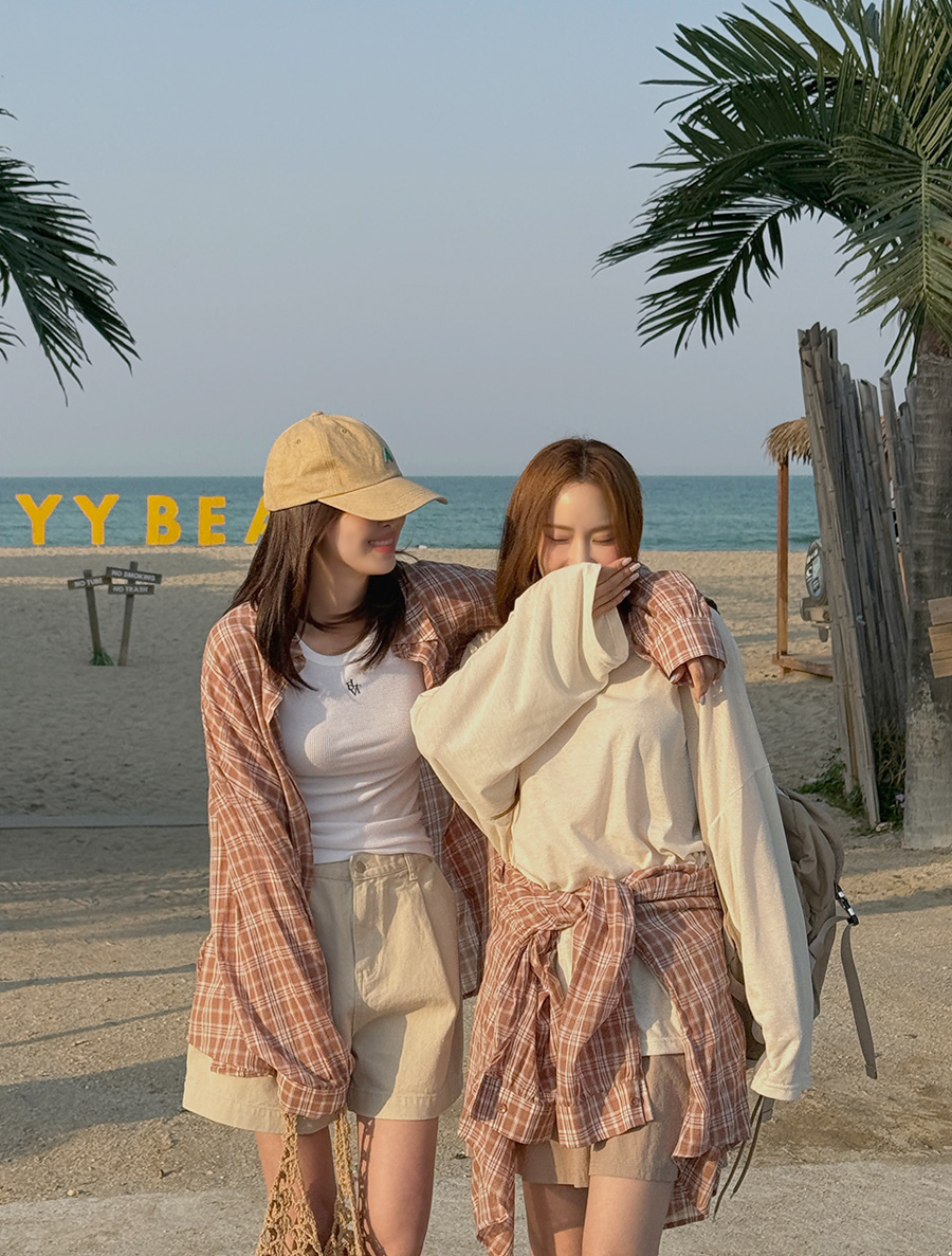 [EVELLET]エルピュアチェックルーズフィットポケットシャツ