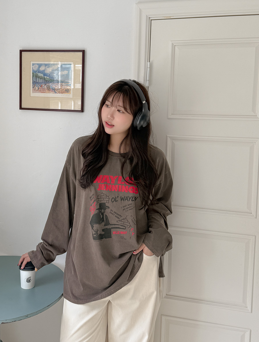 [EVELLET]ドネンブピグメントルーズフィットプリンティングティーシャツ