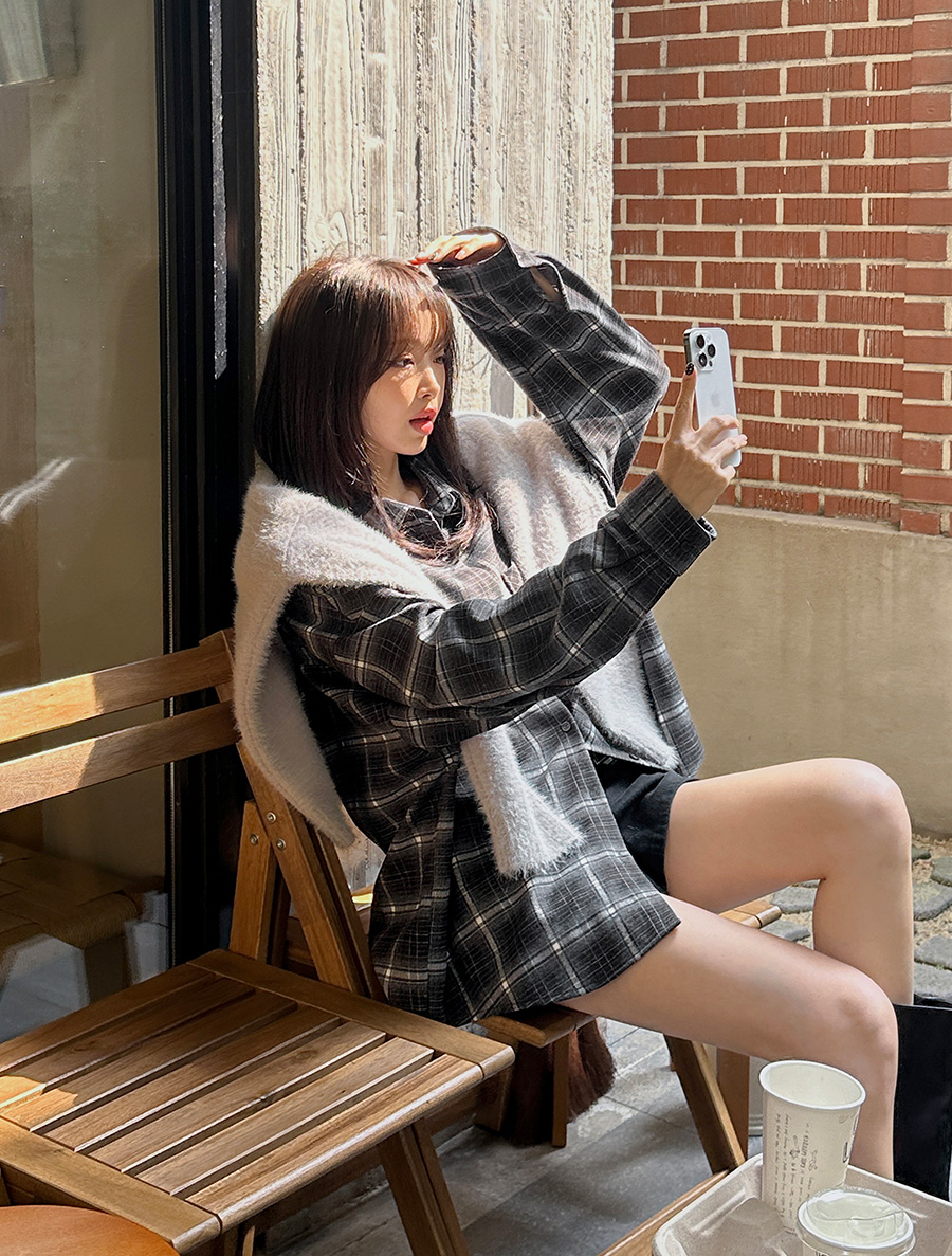 [EVELLET]ベディエンルーズフィット起毛チェックシャツ