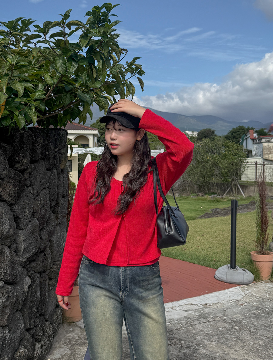 [EVELLET]ポインテパンチングスリブリスカーディガンSET