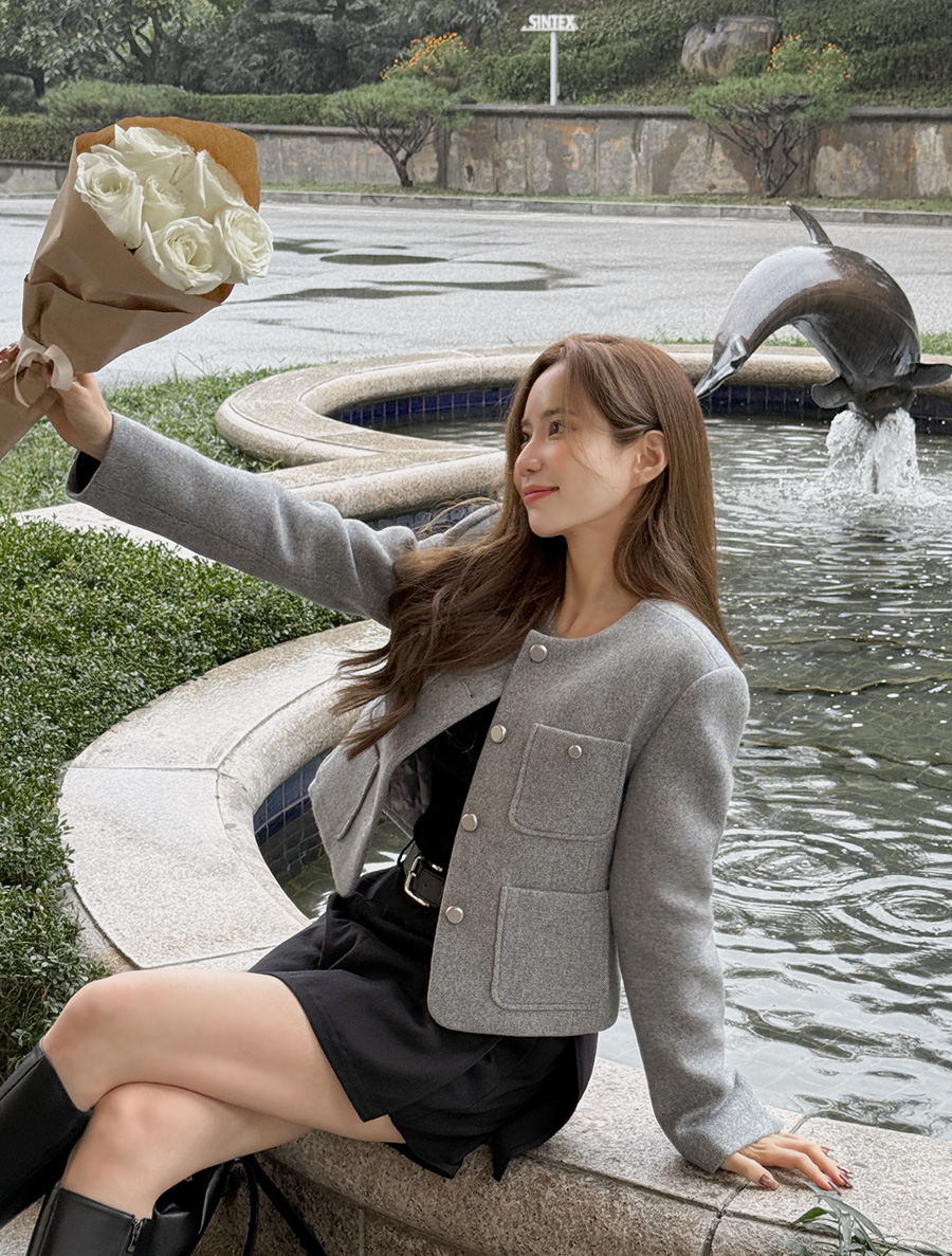 [EVELLET]ディアナラウンドキルティング毛織ジャケット