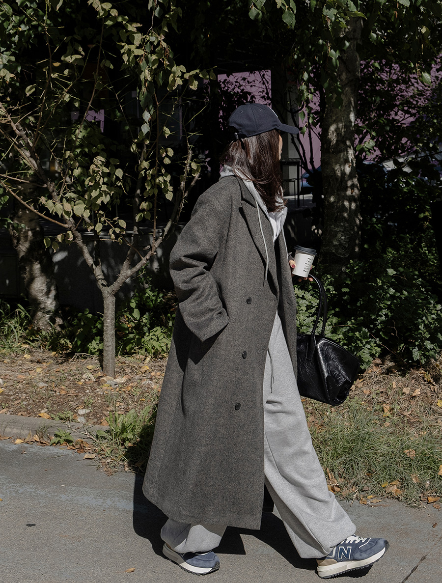 [EVELLET]ロベネウールキルティングカラーダブルロングコート