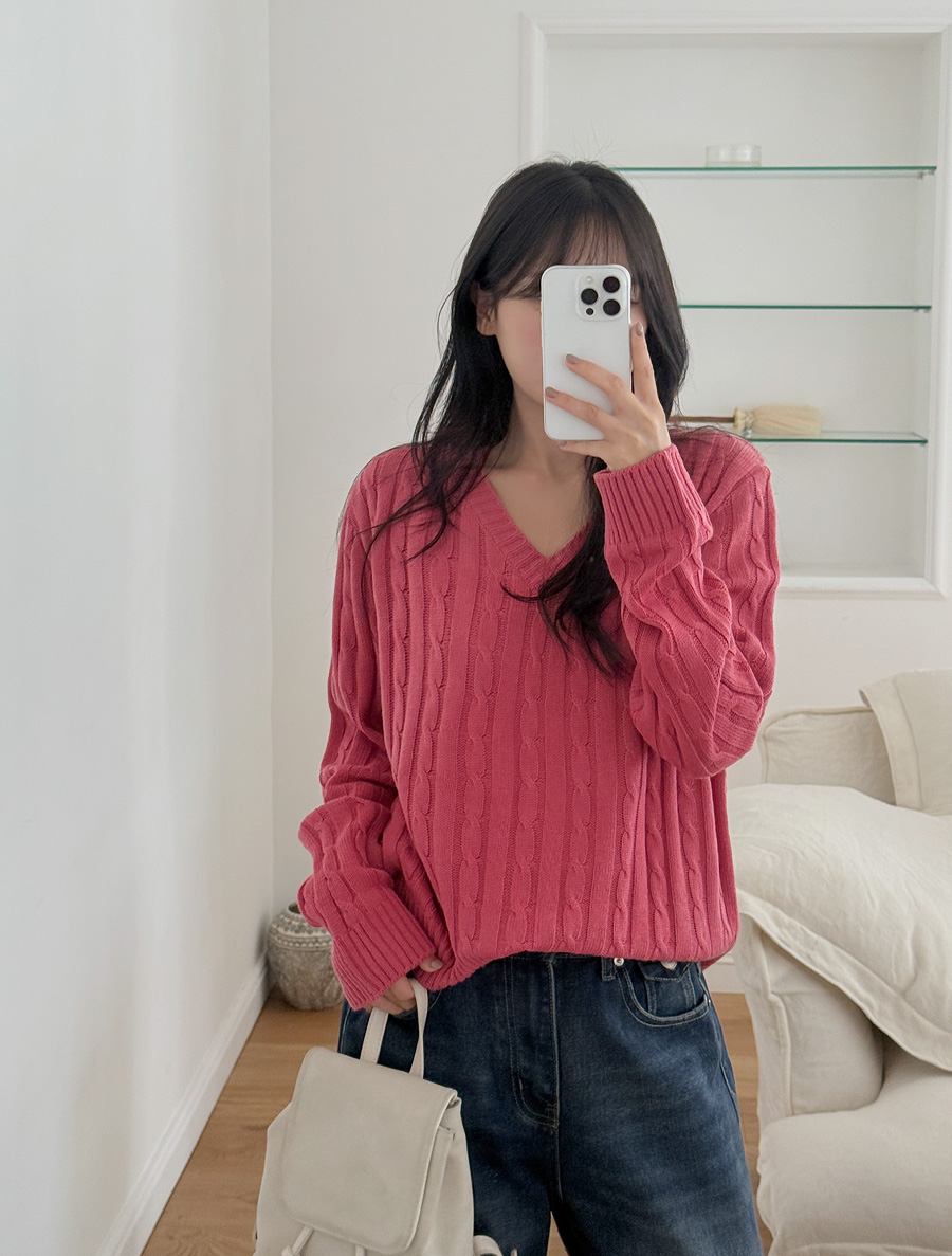 [EVELLET]ポーラーエンブイネッククルーラーニット