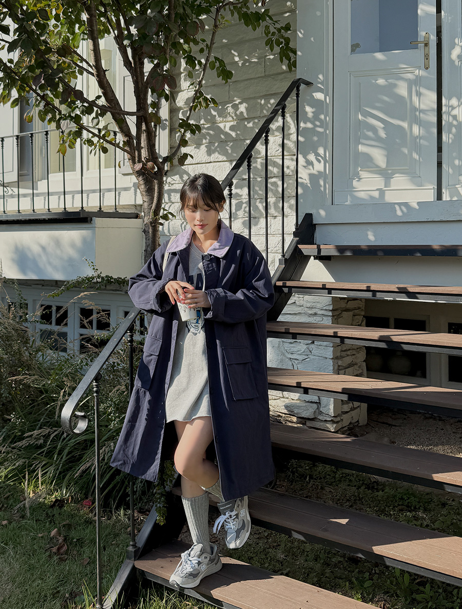 [EVELLET]日谷配色カラーキルティングシングルコート