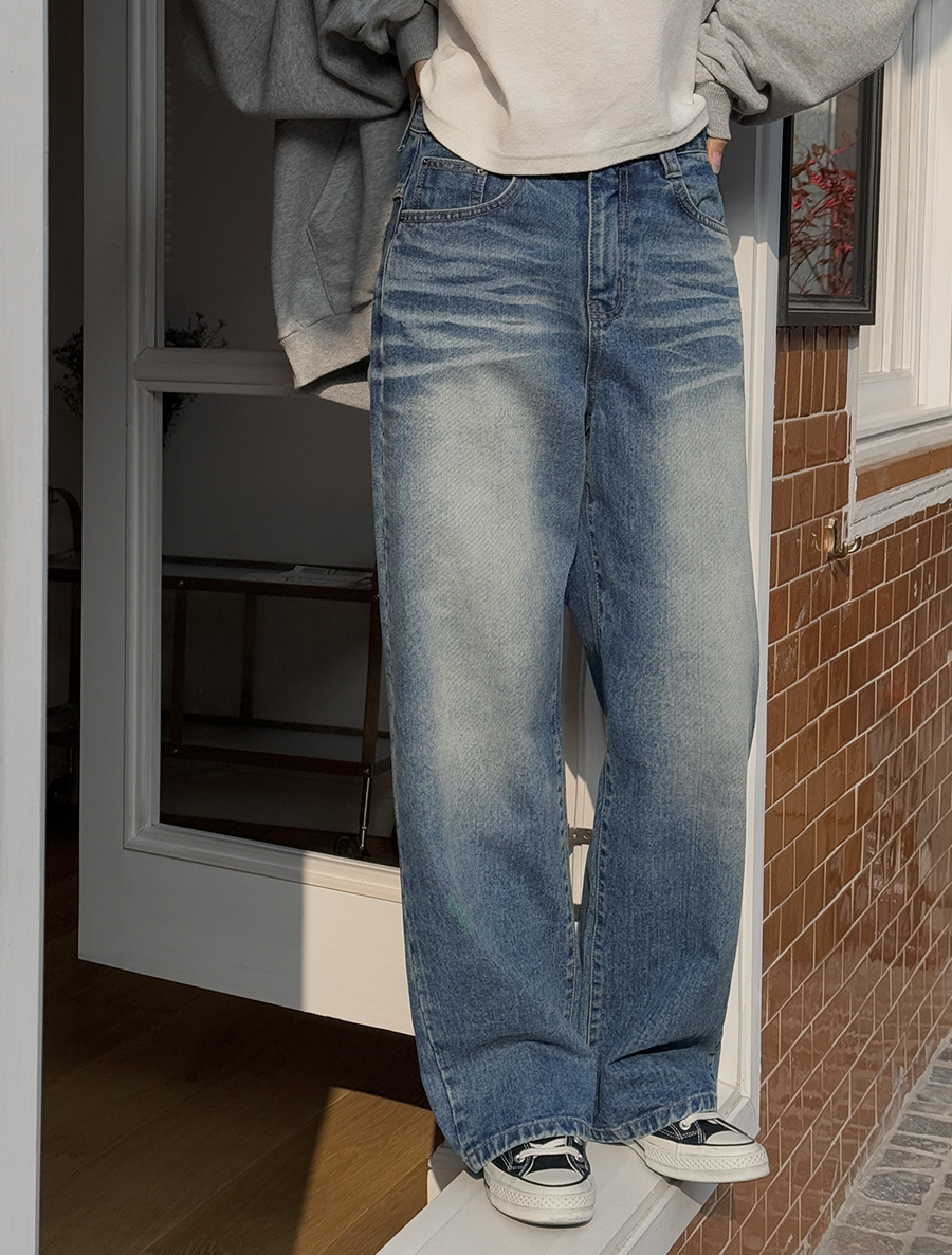 ピュレアンウォッシングセミワイドロングデニムパンツ