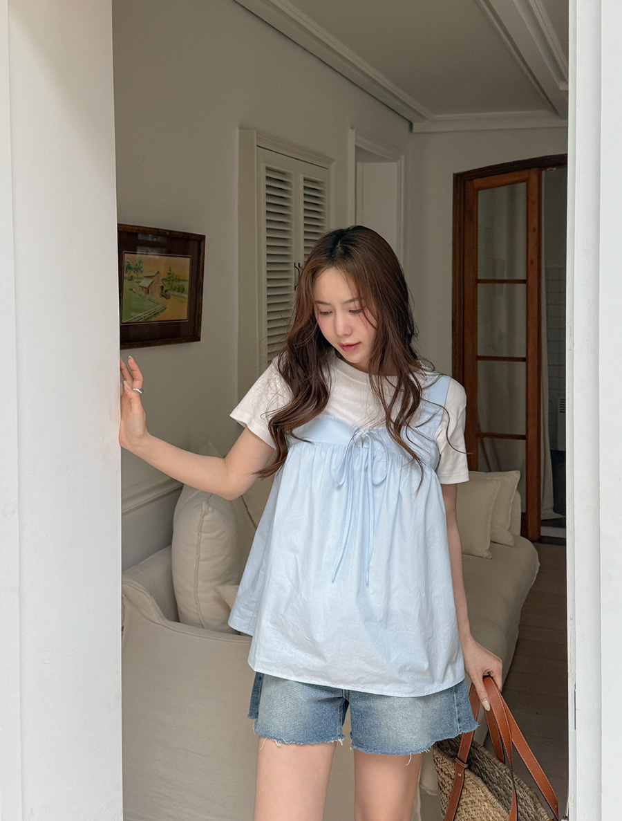 [EVELLET]モエキコットンスクエアネックビスティエブラウス