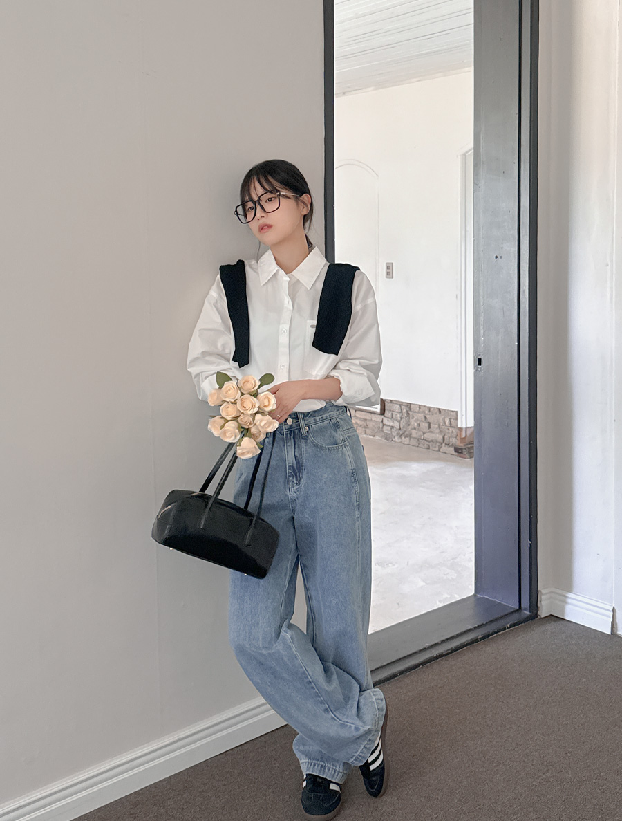 [日常パンツ]エルミューディ切開セミワイドデニムパンツ