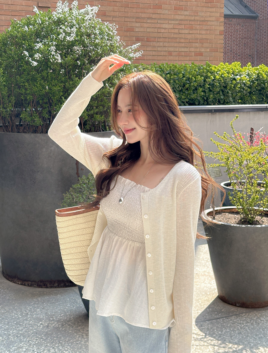 [EVELLET]スネーズゴルジラウンドネックニットカーディガン