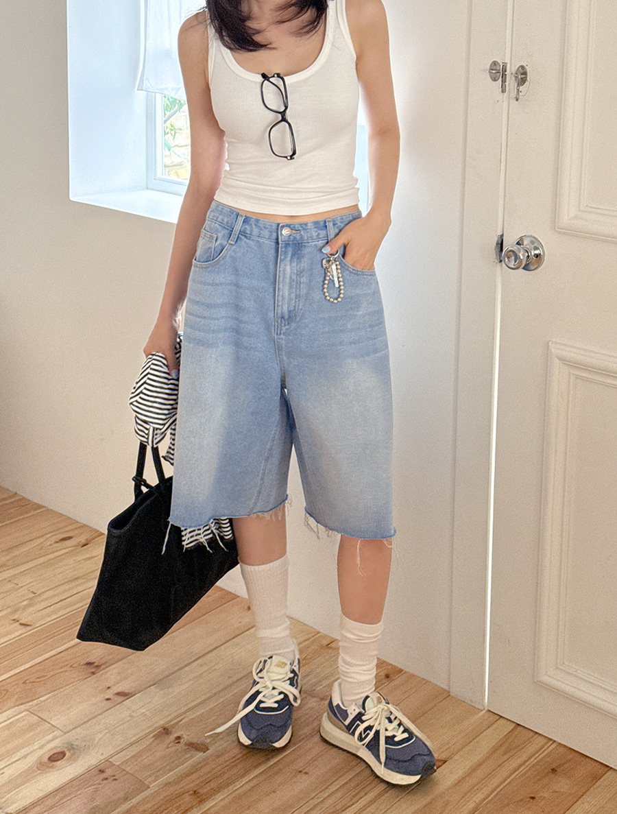 [EVELLET]エンモアウォッシングバミューダデニムパンツ