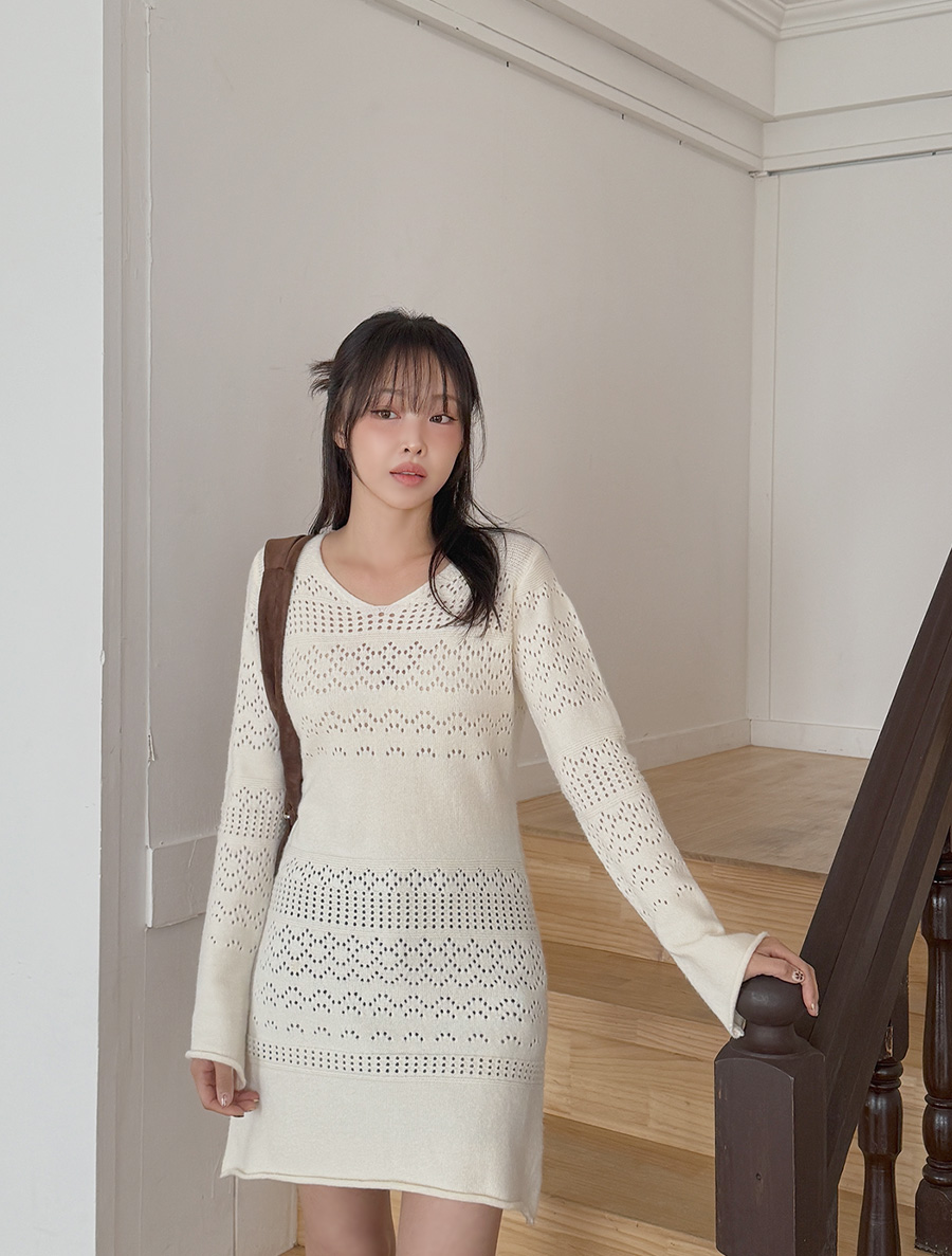 [EVELLET]アロトVネックスカッシュレイヤードニット