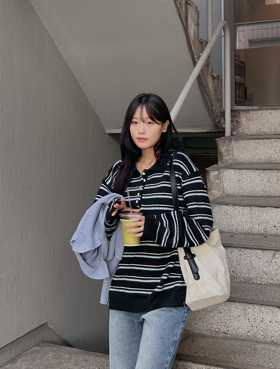 [EVELLET]レンティミューストライプ配色カラーニット