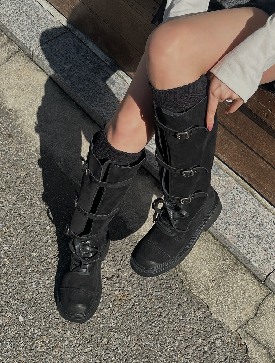 ミユデンスウェイクバックルロングブーツ（5cm）