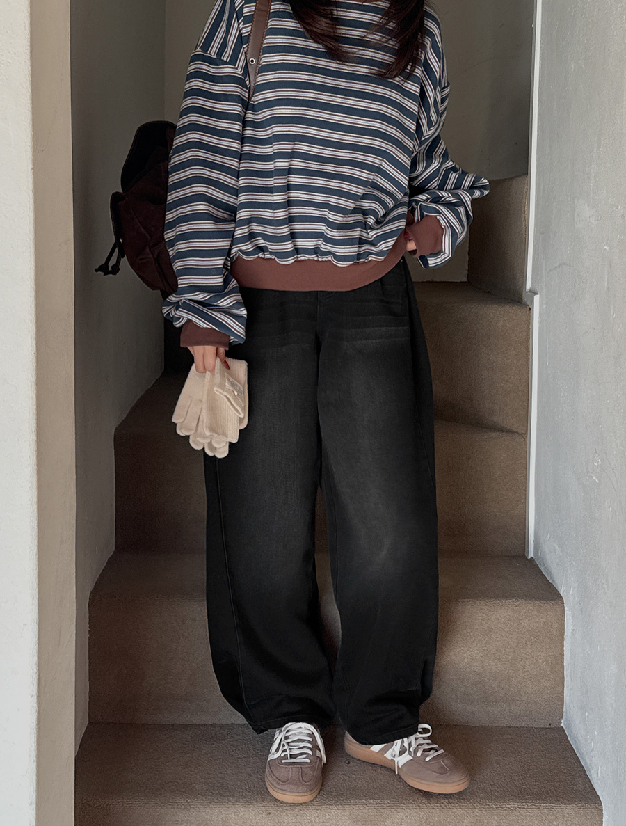 [日常パンツ]ダニアン長さあごひだ起毛ワイドデニム