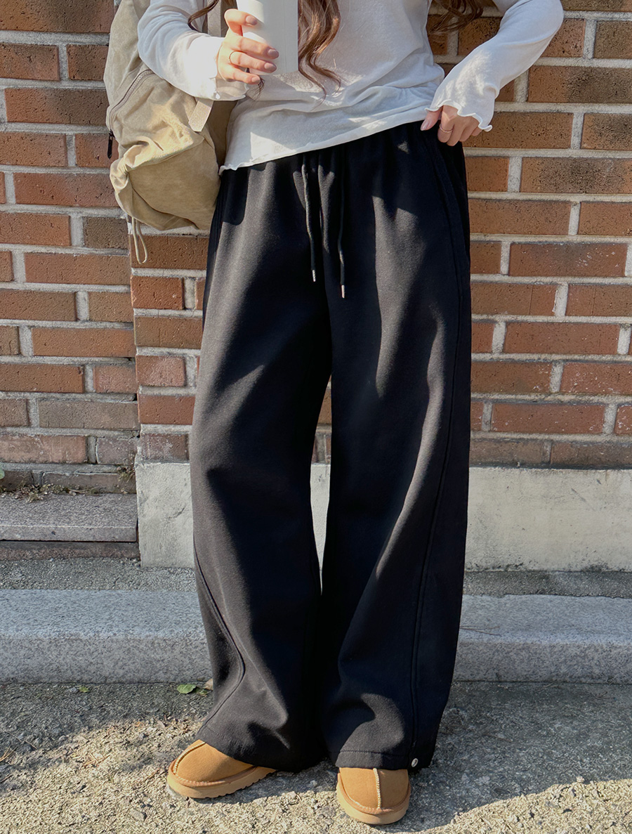 エンビット長さ別起毛切開ワイドウエストバンドパンツ