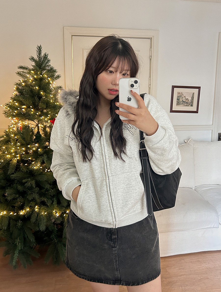 オルデン起毛レタリングファー フードジップアップ