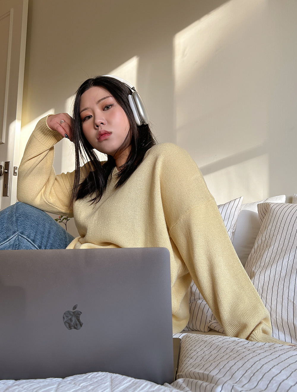 [EVELLET]ケンディアンブイネックロングニット