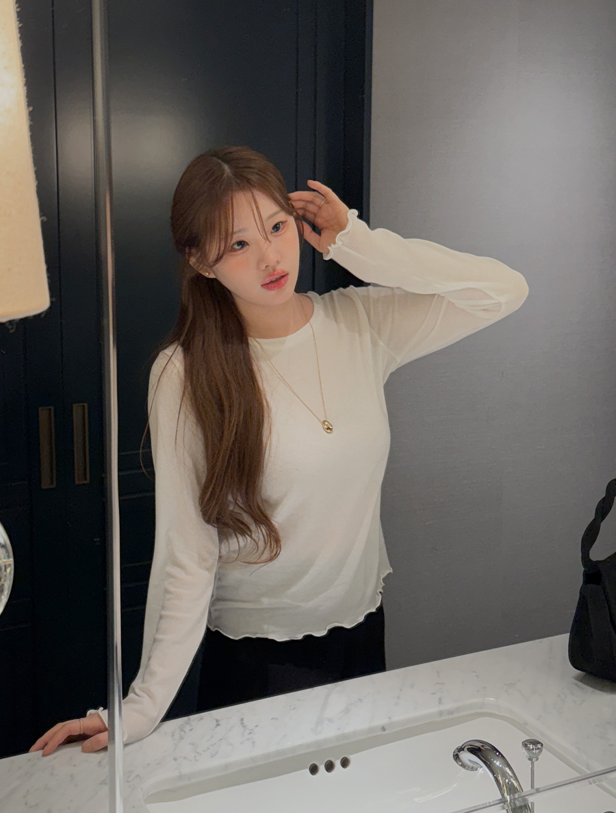 [EVELLET]ミューアドリオセルレイヤードスリムフィット波ティーシャツ