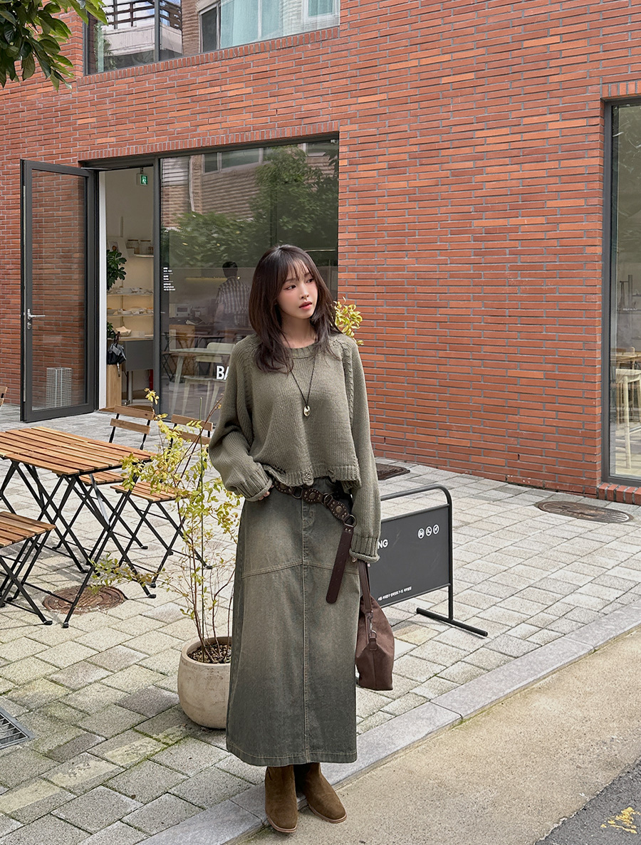 フロンビウォッシング切開 ロングデニムスカート