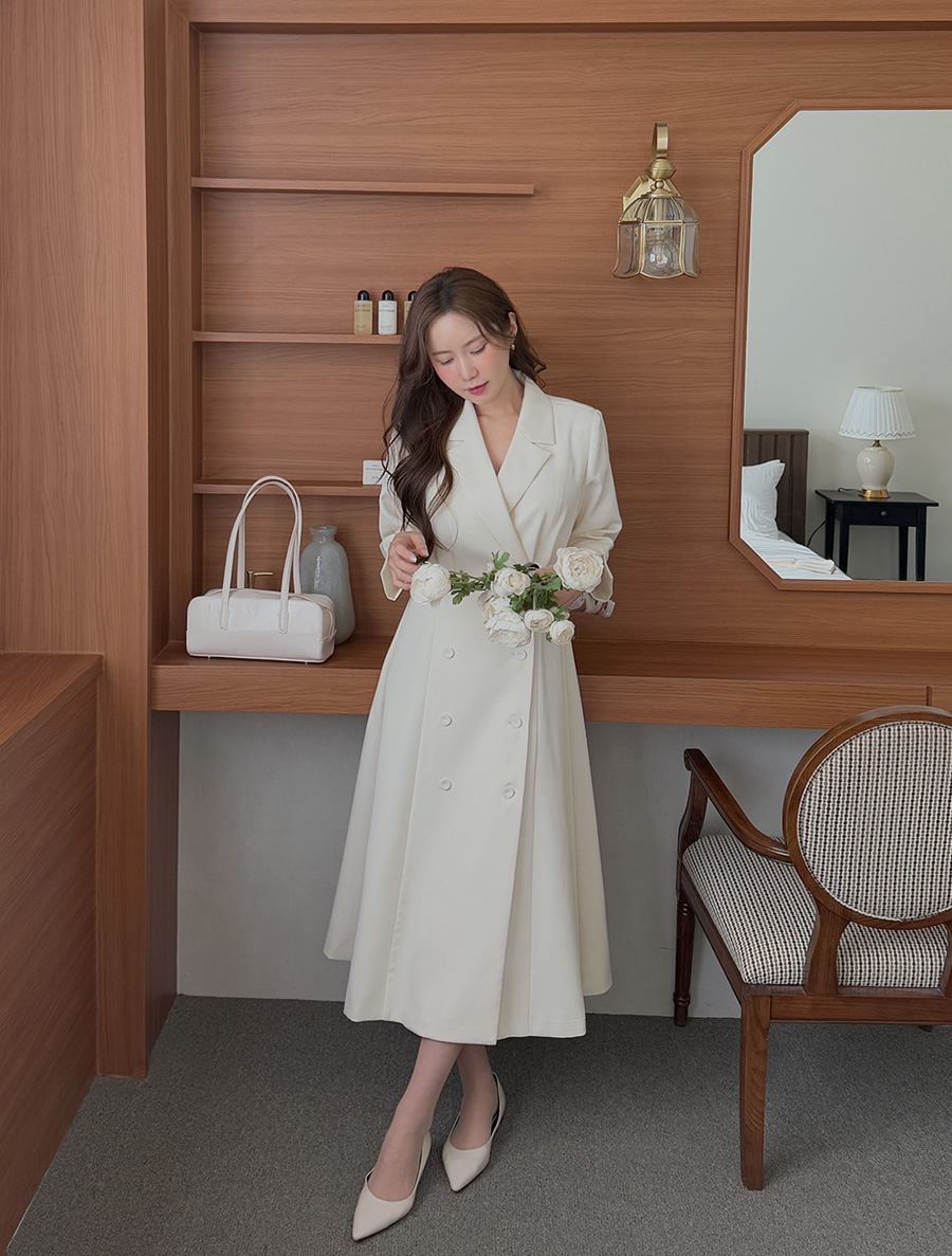 [EVELLET]プネティ7分丈袖ダブルジャケットロングワンピース