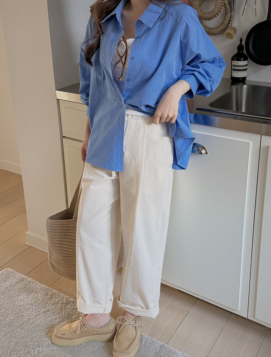 ヨヘンビーピンタックバギーロングコットンパンツ